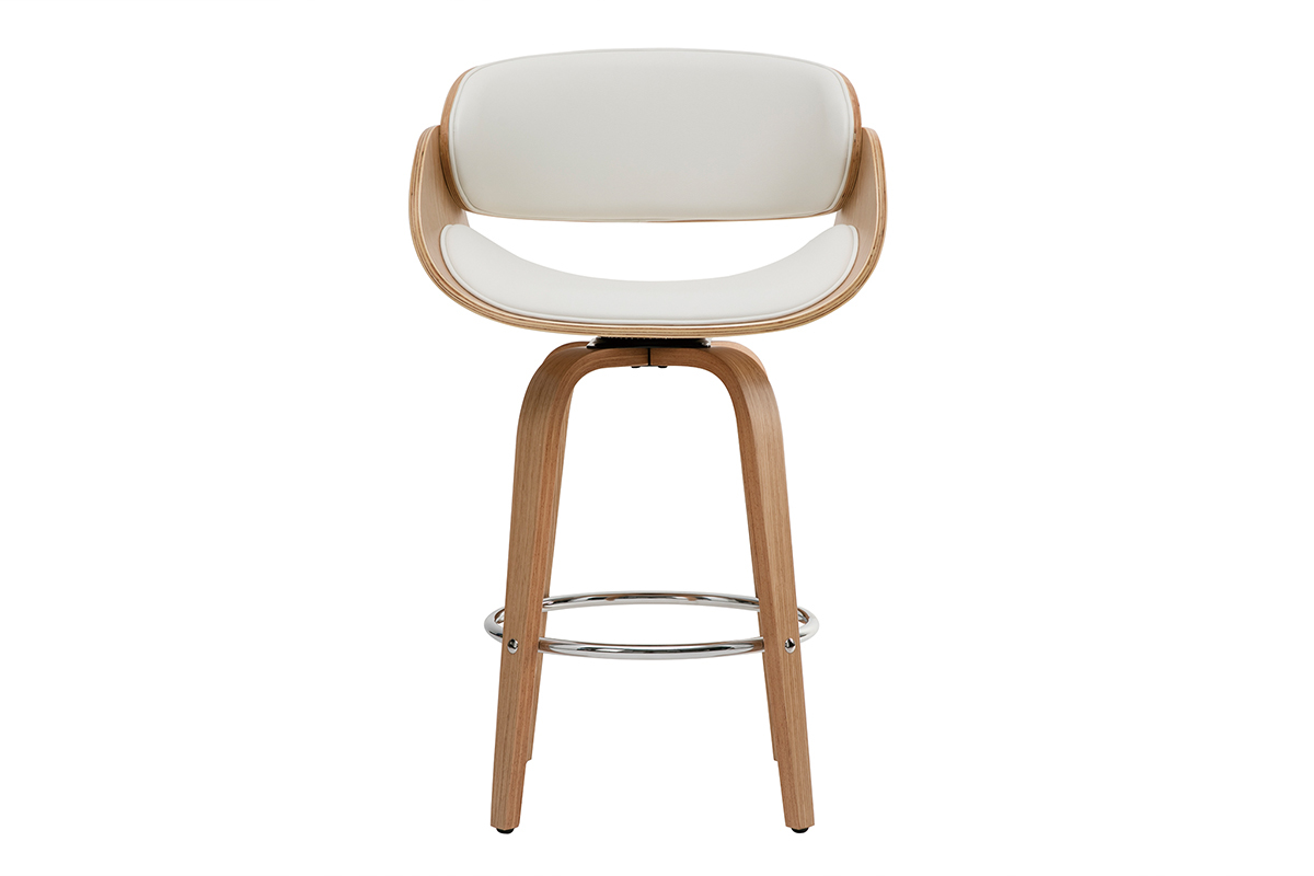 Taburete de bar moderno blanco y madera clara 65 cm BENT