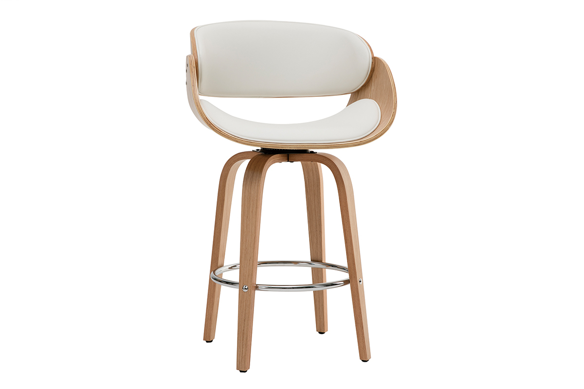 Taburete de bar moderno blanco y madera clara 65 cm BENT