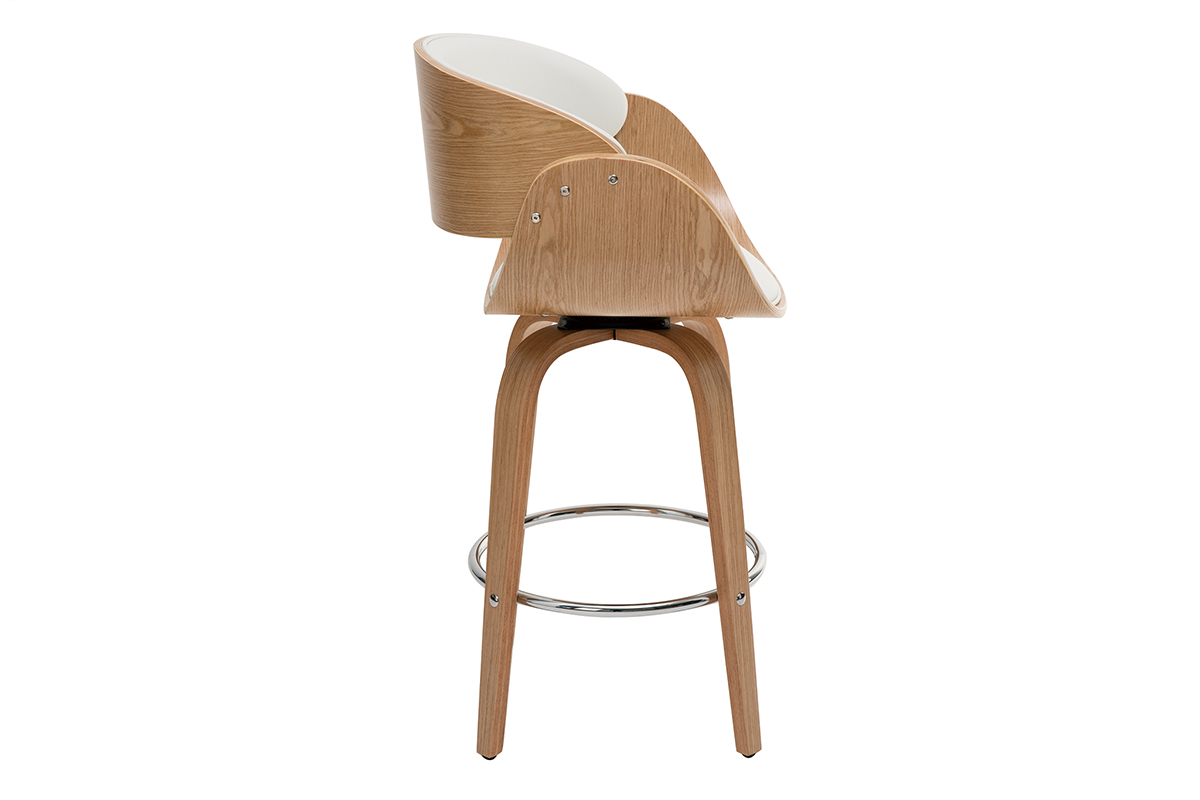 Taburete de bar moderno blanco y madera clara 65 cm BENT