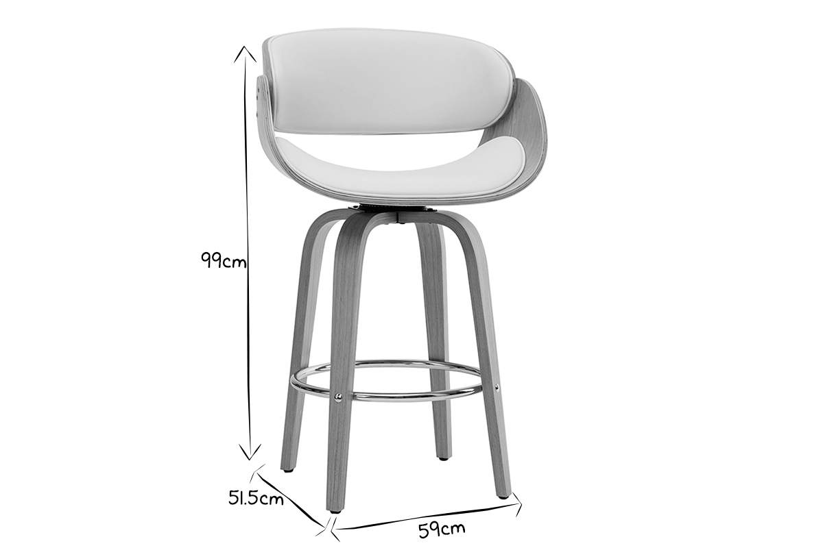 Taburete de bar moderno blanco y madera clara 65 cm BENT