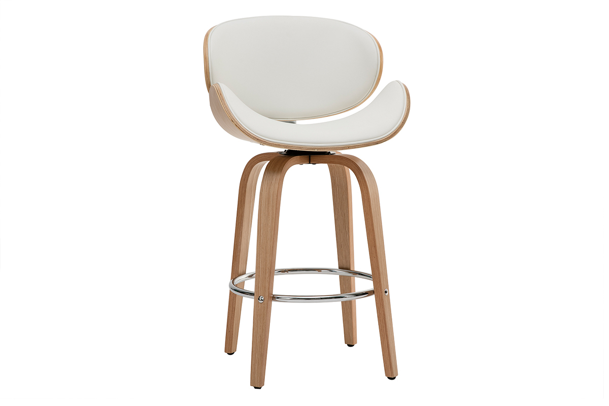 Taburete de bar moderno blanco y madera clara 65 cm WALNUT