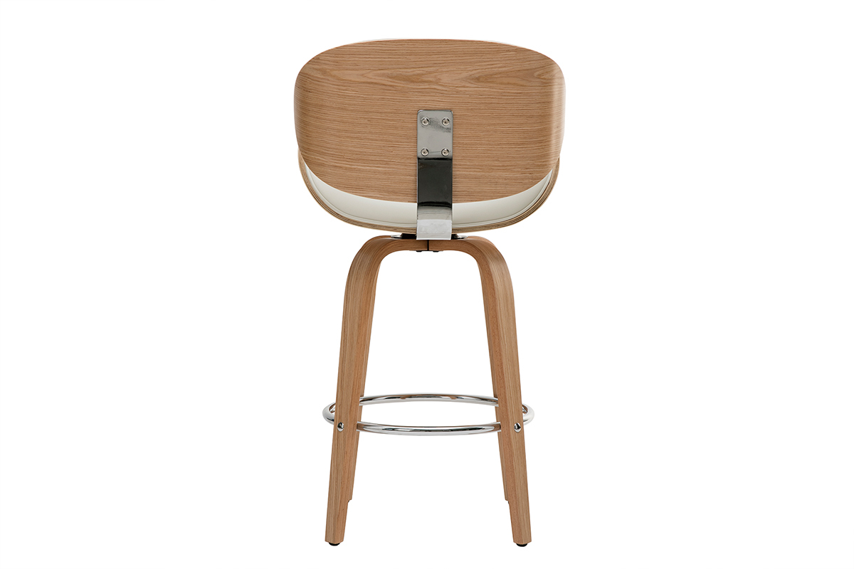Taburete de bar moderno blanco y madera clara 65 cm WALNUT