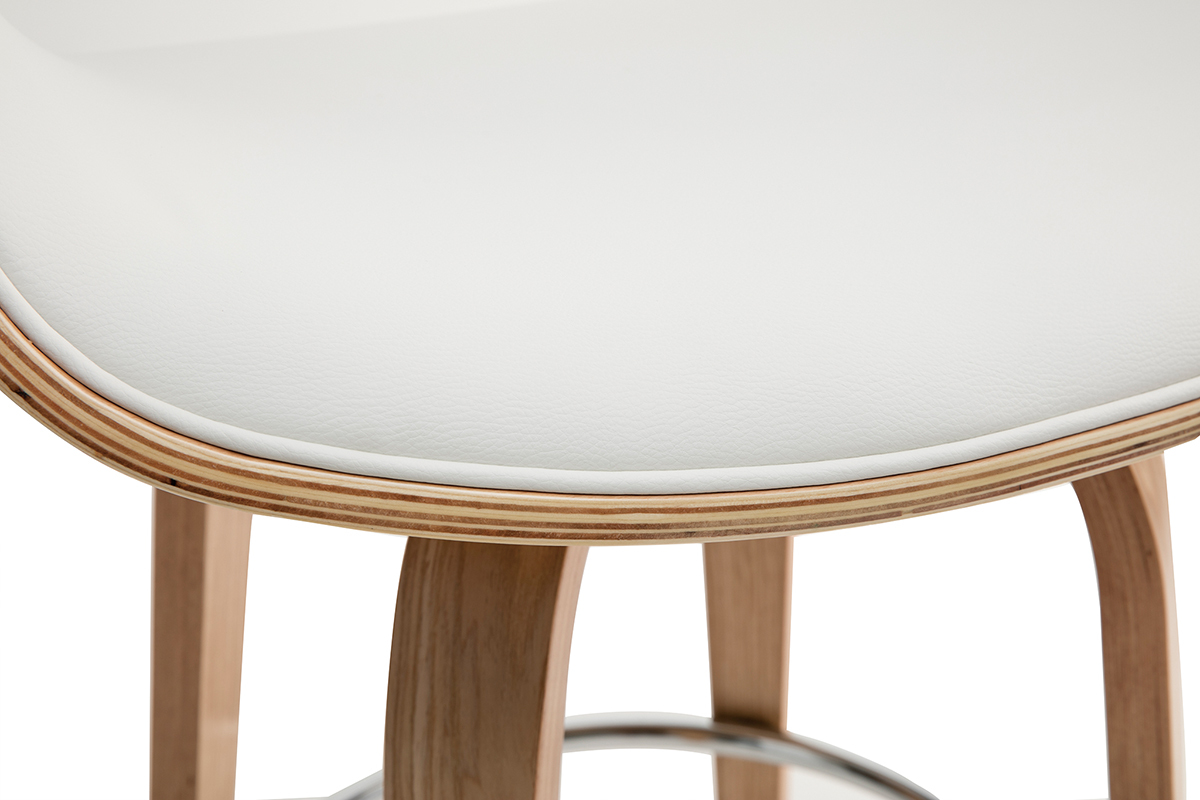 Taburete de bar moderno blanco y madera clara 68 cm ARAMIS