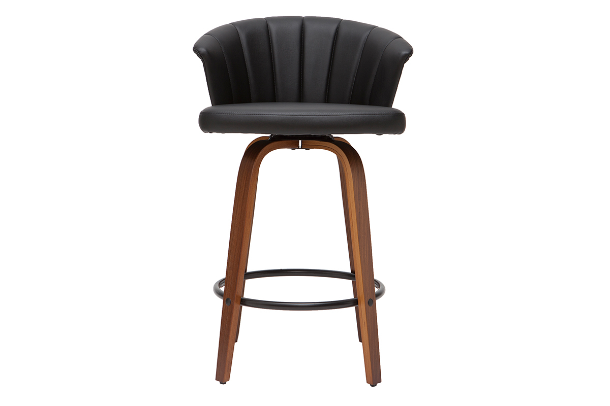 Taburete de bar moderno giratorio negro y madera oscura A65cm ALBIN