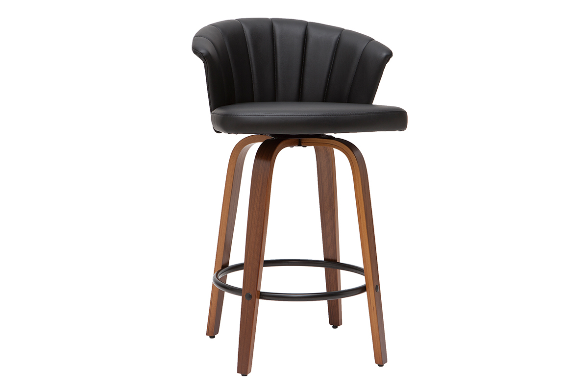 Taburete de bar moderno giratorio negro y madera oscura A65cm ALBIN