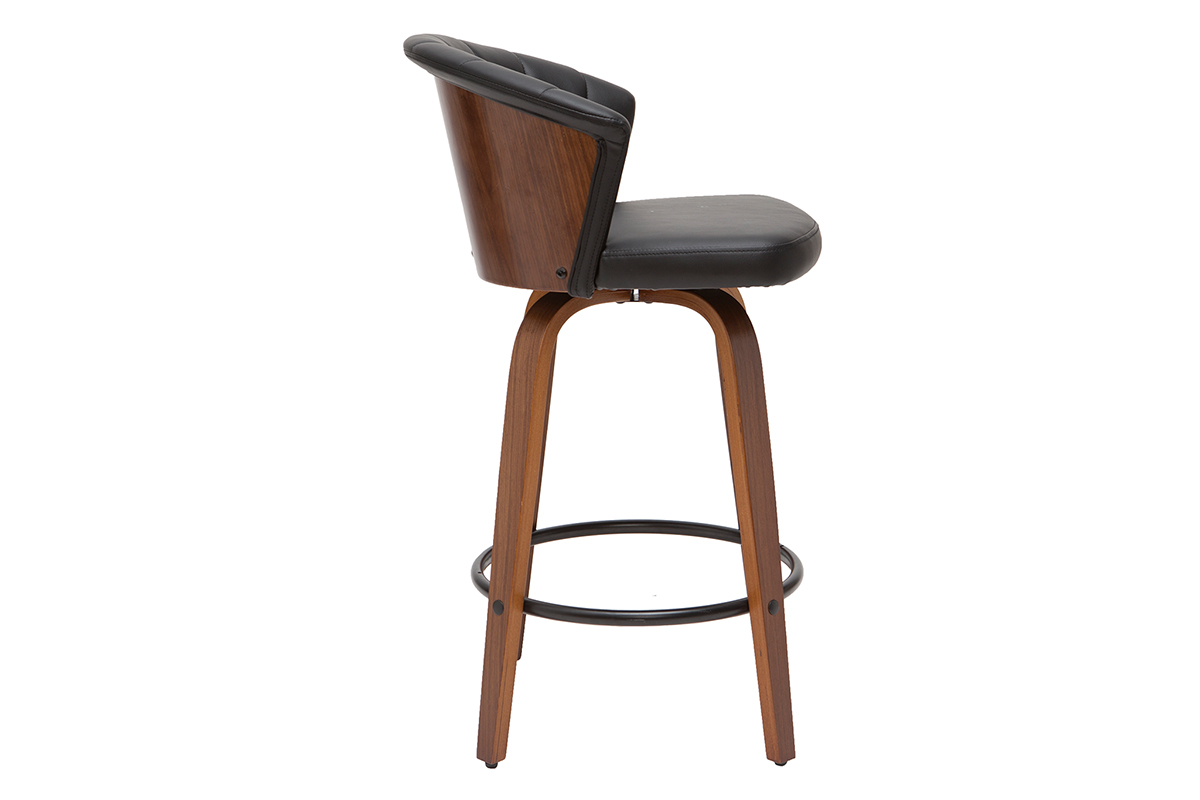 Taburete de bar moderno giratorio negro y madera oscura A65cm ALBIN