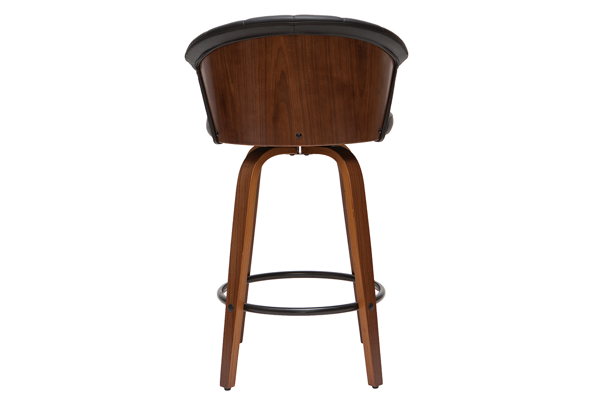 Taburete de bar moderno giratorio negro y madera oscura A65cm ALBIN
