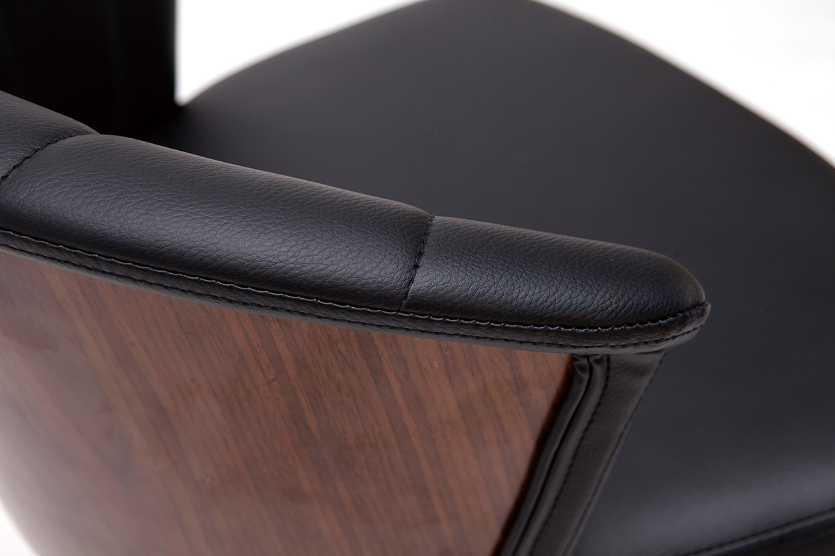Taburete de bar moderno giratorio negro y madera oscura A65cm ALBIN