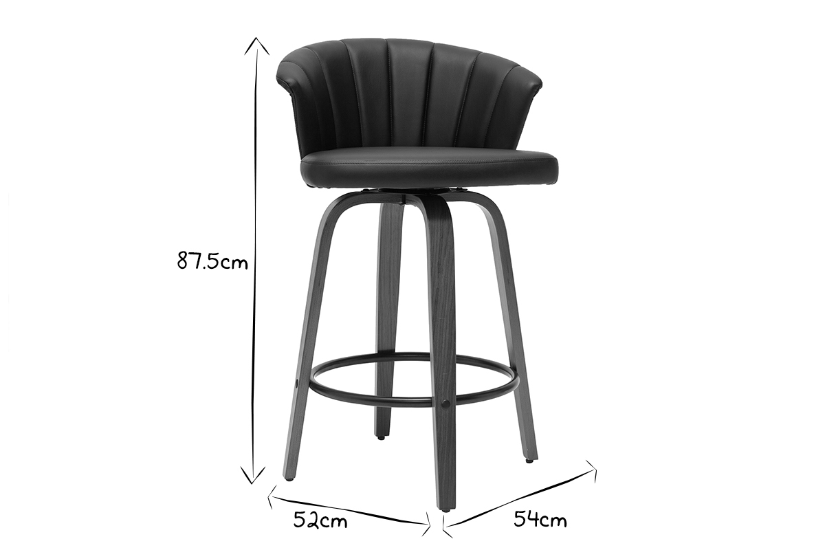 Taburete de bar moderno giratorio negro y madera oscura A65cm ALBIN