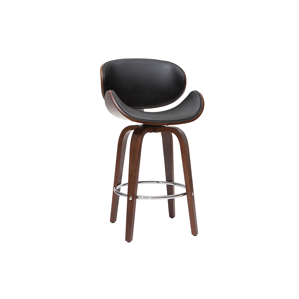 Taburete de bar moderno negro y madera oscura 65 cm WALNUT