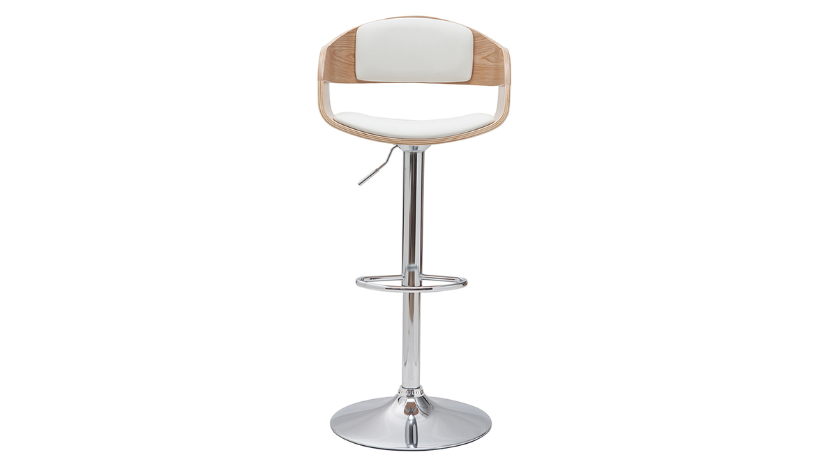 Taburete blanco moderno base cromada, Taburetes