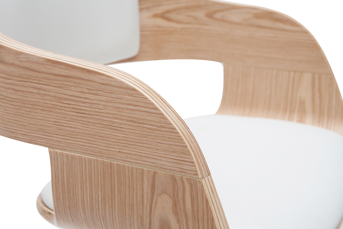 Taburete de bar moderno regulable blanco y madera clara EUSTACHE