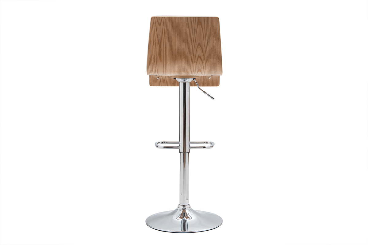 Taburete de bar moderno regulable blanco y madera clara lote de 2 DELICACY