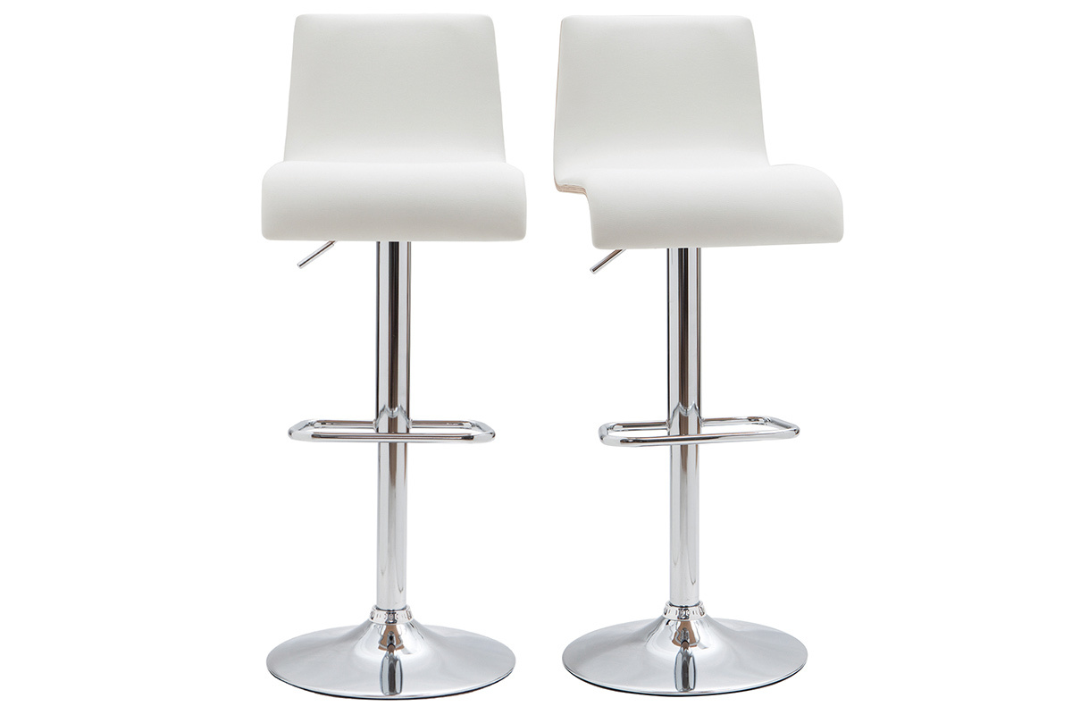 Taburete de bar moderno regulable blanco y madera clara lote de 2 DELICACY