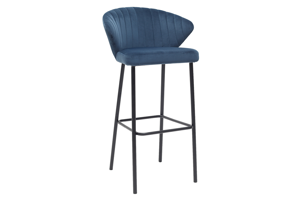 Taburete de bar moderno terciopelo azul 75cm DALLY