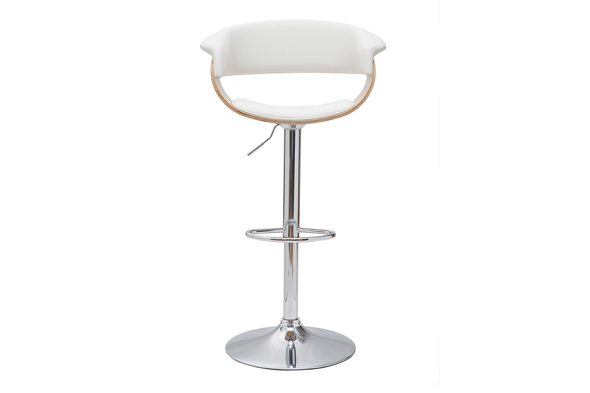 Taburete de bar regulable blanco y madera clara OKTAV