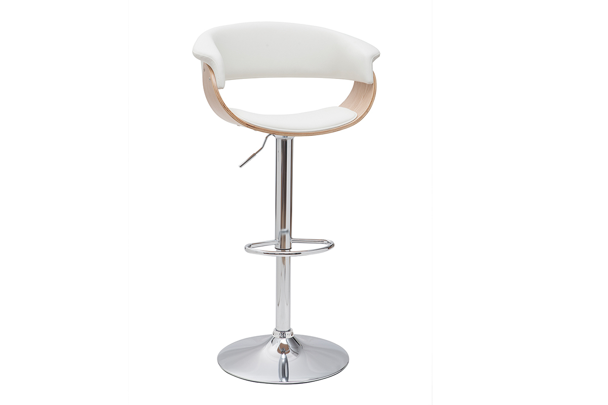 Taburete de bar regulable blanco y madera clara OKTAV