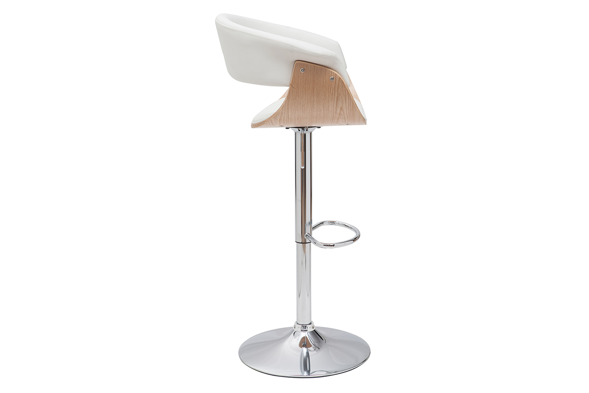 Taburete de bar regulable blanco y madera clara OKTAV