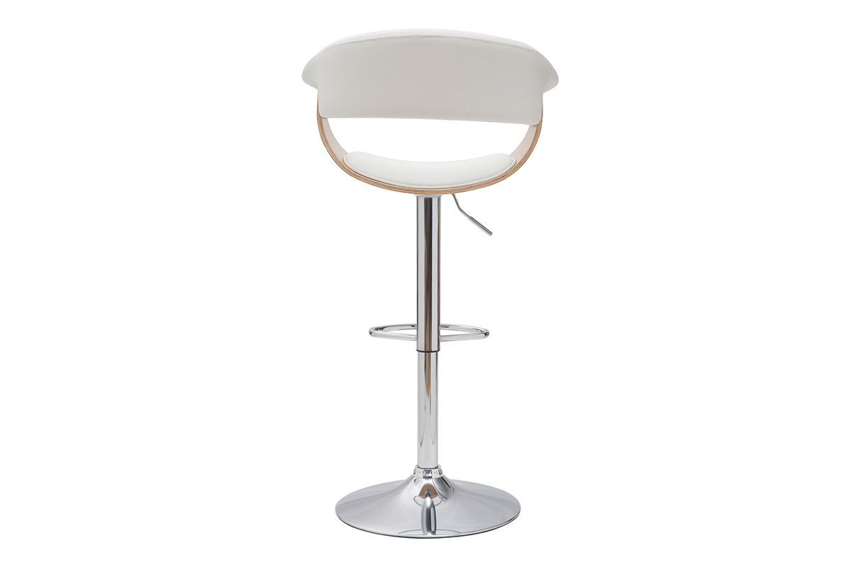 Taburete de bar regulable blanco y madera clara OKTAV