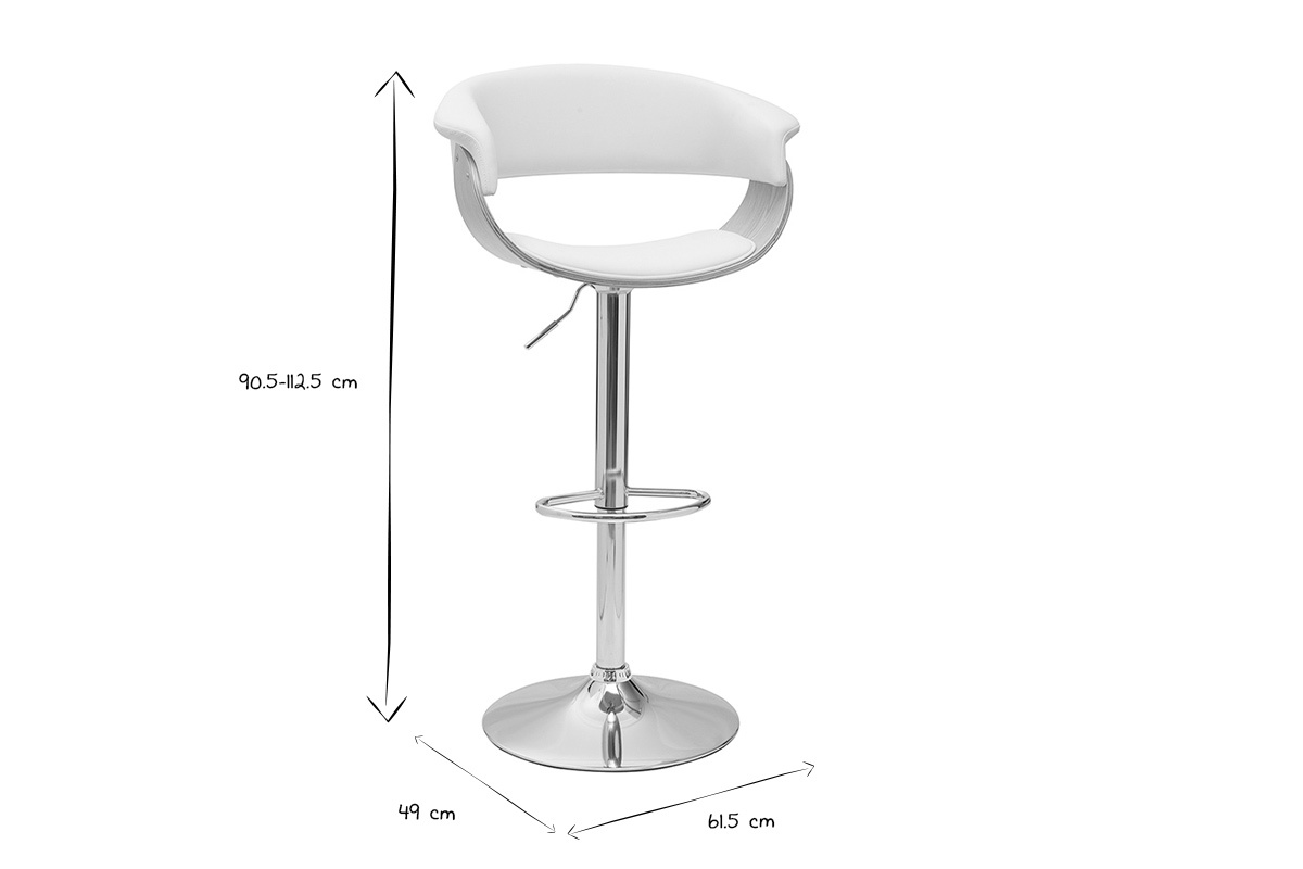 Taburete de bar regulable blanco y madera clara OKTAV