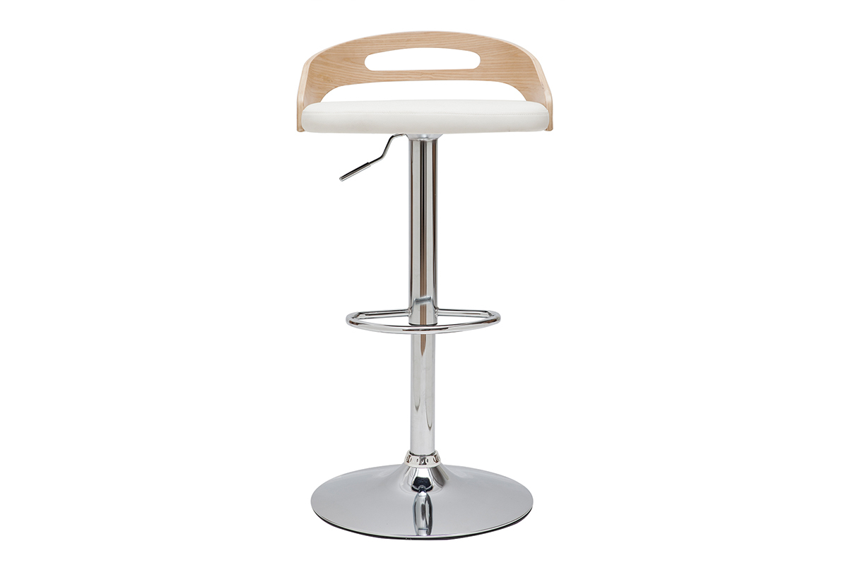 Taburete de bar regulable en altura moderno madera clara y blanco MANO