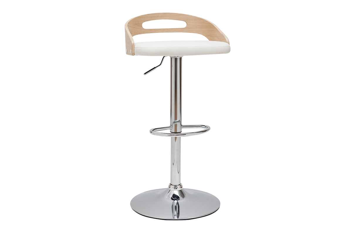 Taburete de bar regulable en altura moderno madera clara y blanco MANO