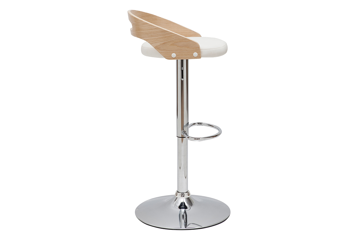 Taburete de bar regulable en altura moderno madera clara y blanco MANO