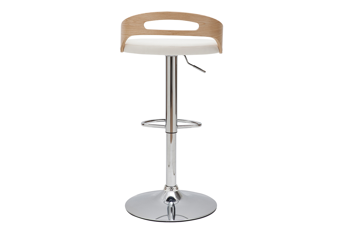 Taburete de bar regulable en altura moderno madera clara y blanco MANO