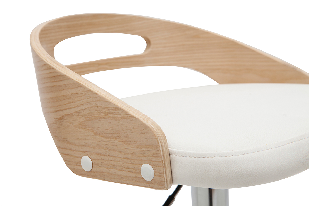 Taburete de bar regulable en altura moderno madera clara y blanco MANO
