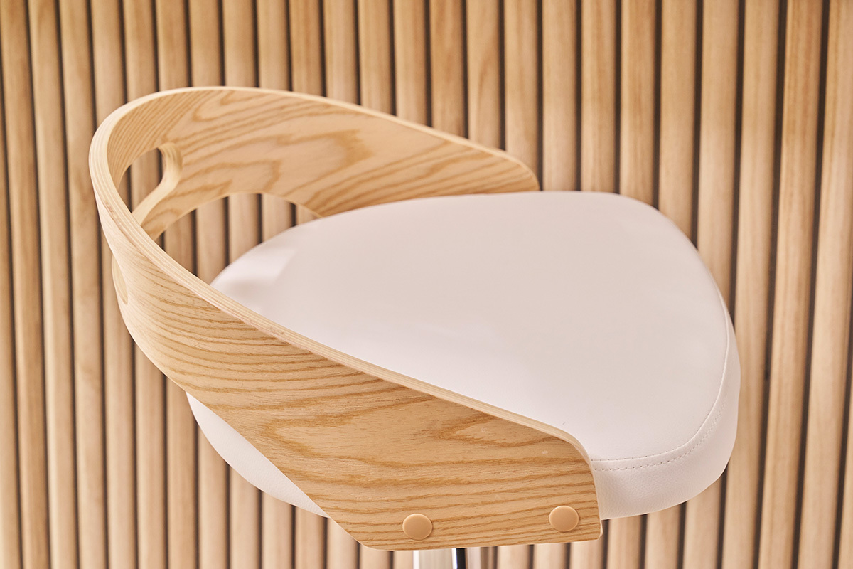 Taburete de bar regulable en altura moderno madera clara y blanco MANO
