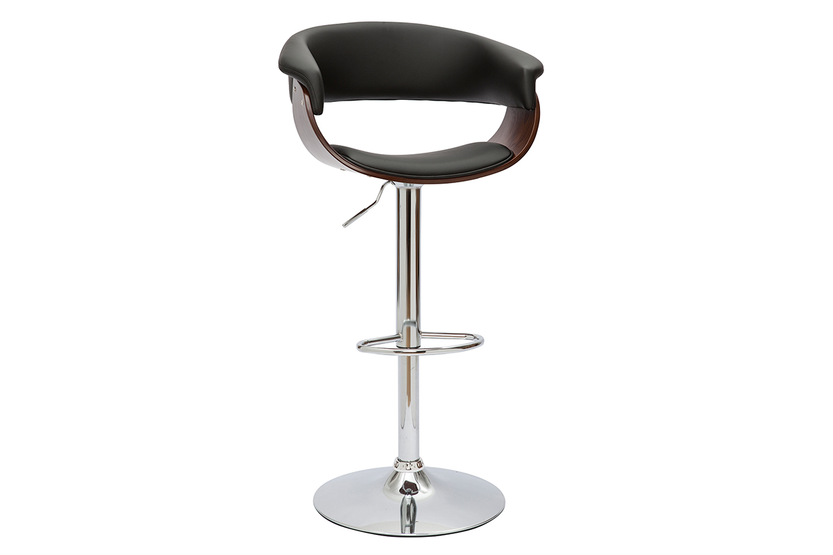 Taburete de bar regulable negro y madera oscura OKTAV