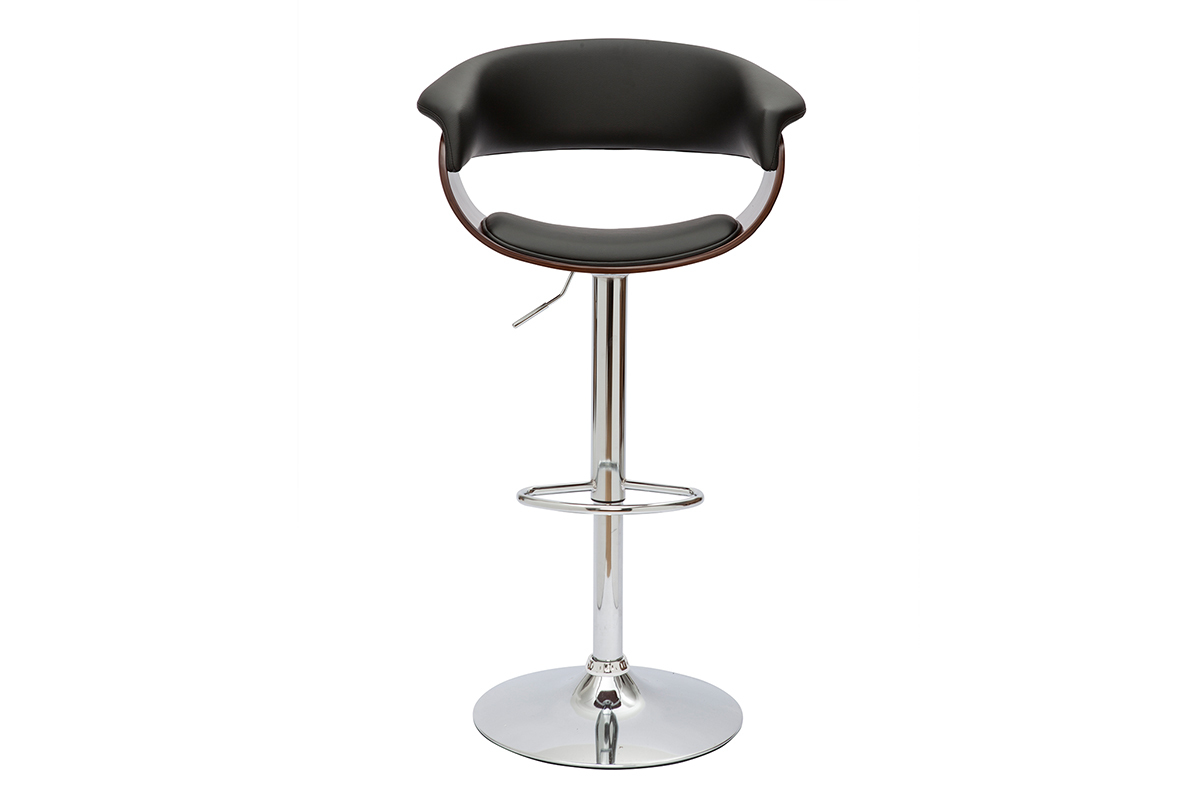 Taburete de bar regulable negro y madera oscura OKTAV