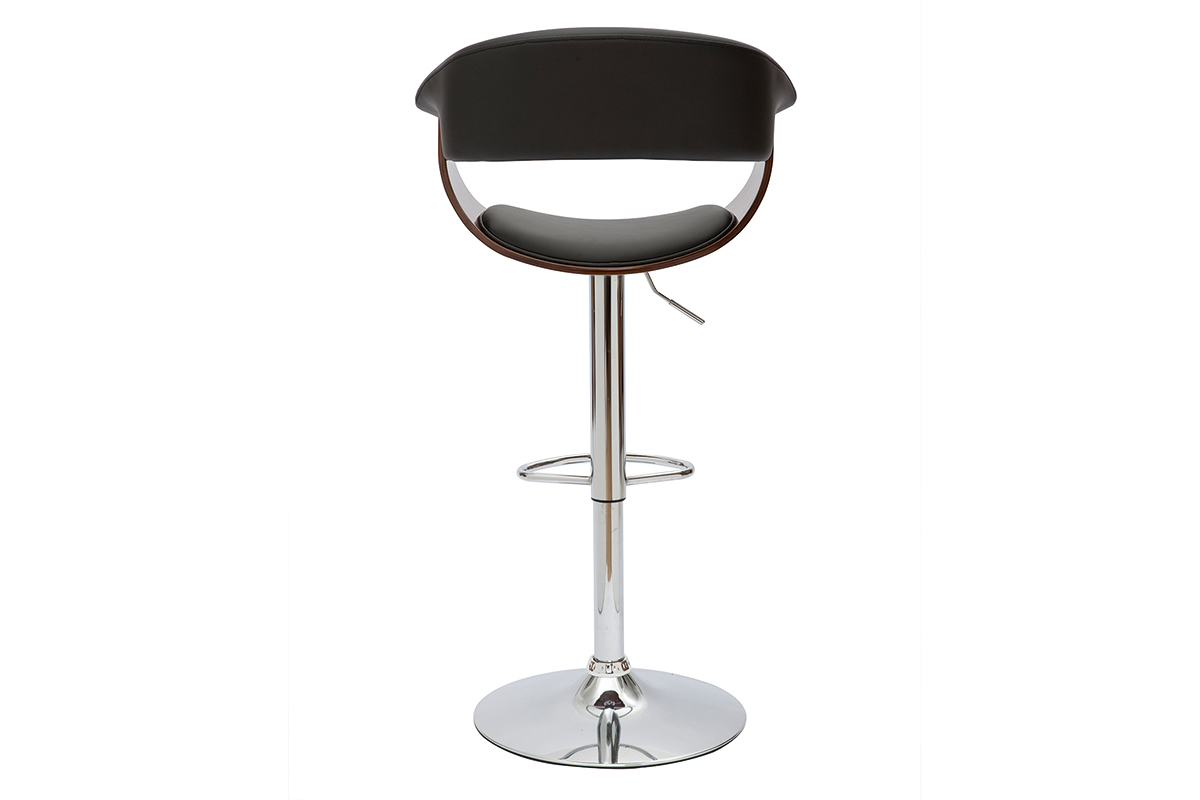 Taburete de bar regulable negro y madera oscura OKTAV