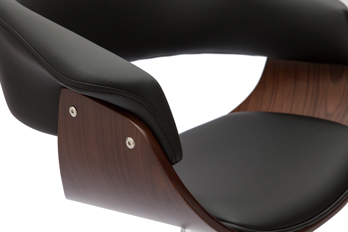 Taburete de bar regulable negro y madera oscura OKTAV