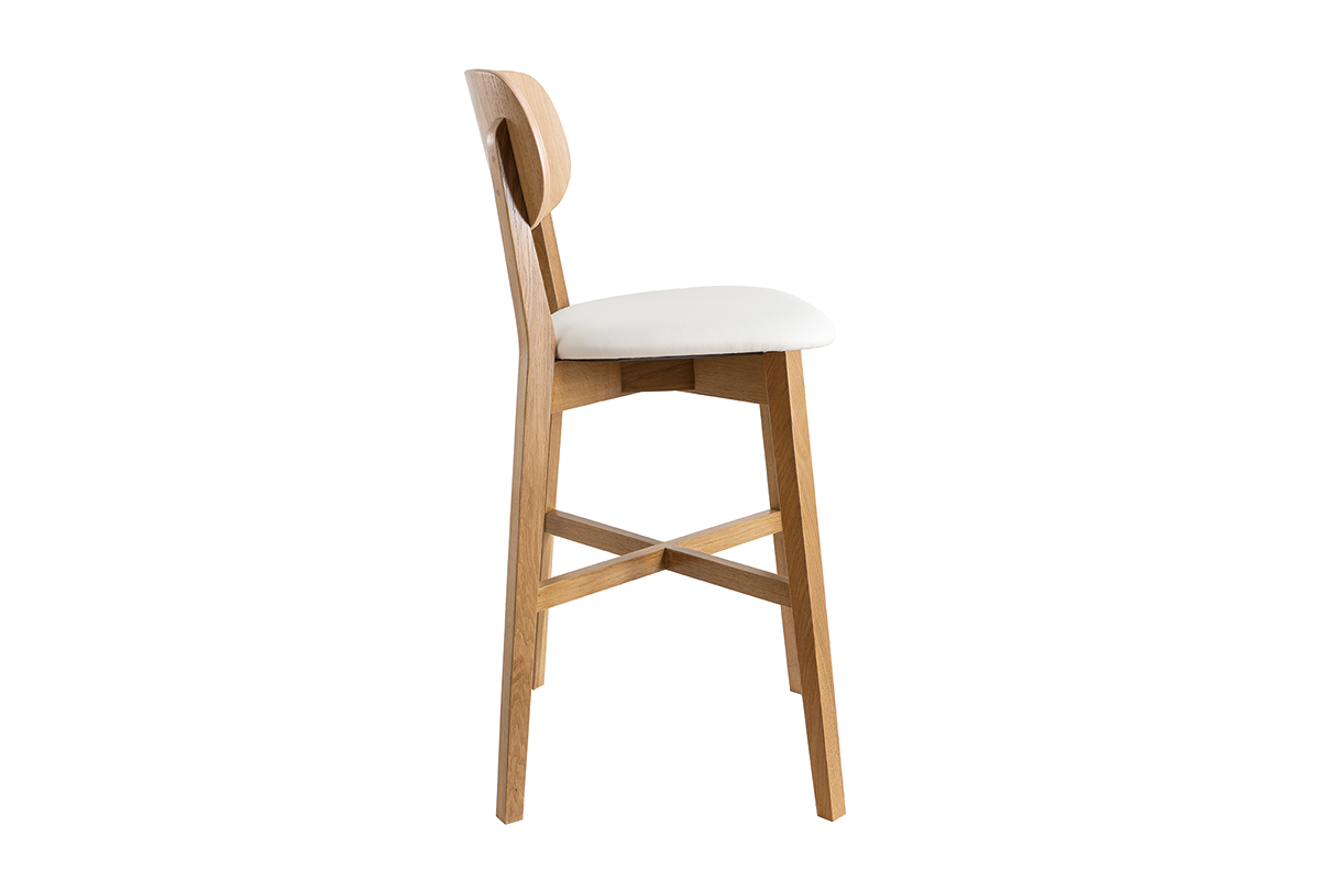 Taburete de bar roble y asiento blanco A65 cm LUCIA