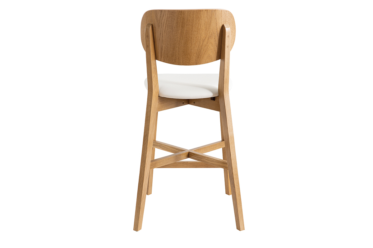 Taburete de bar roble y asiento blanco A65 cm LUCIA