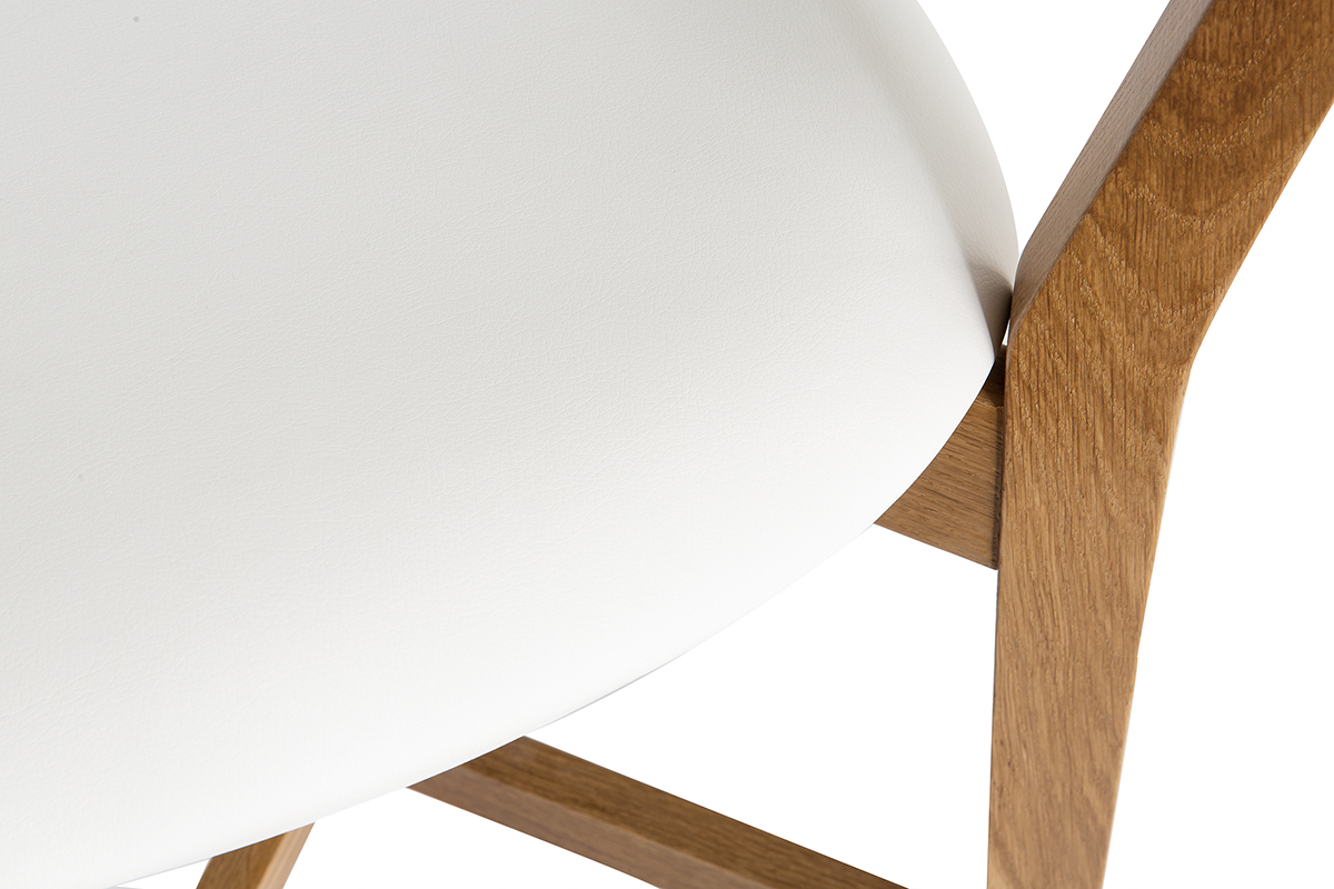 Taburete de bar roble y asiento blanco A65 cm LUCIA