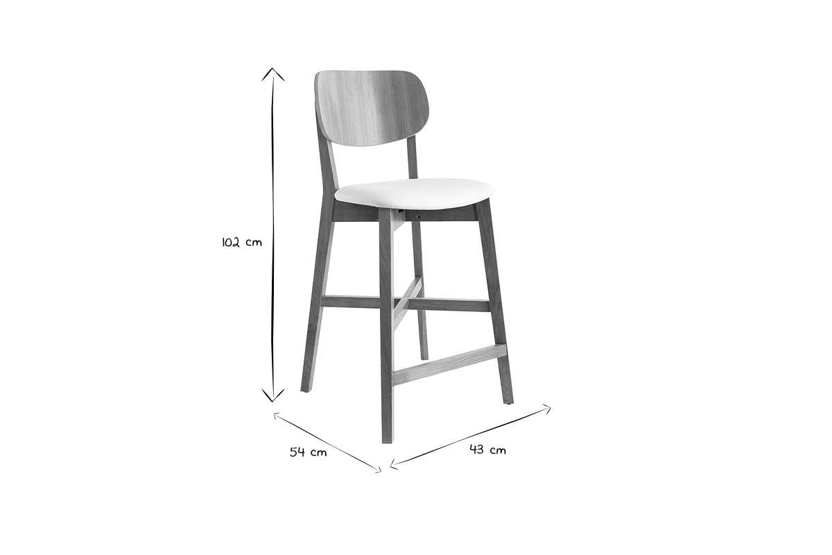 Taburete de bar roble y asiento blanco A65 cm LUCIA