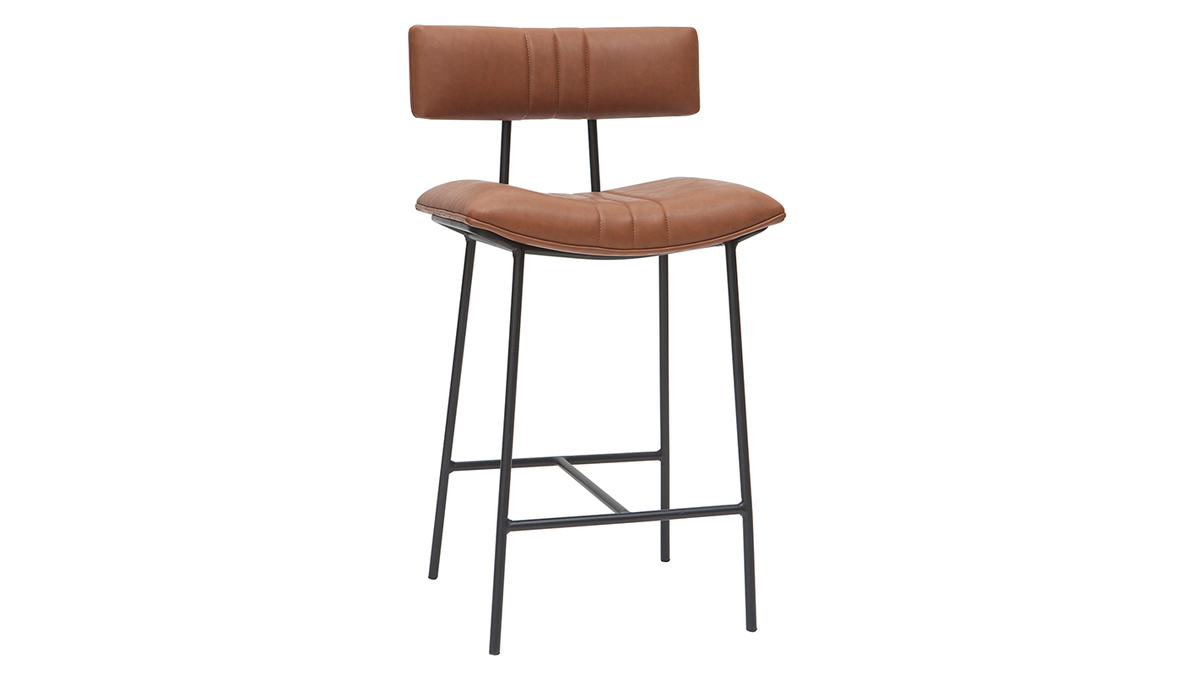 Taburete de bar vintage marrn claro y metal A65 cm GOTHAM