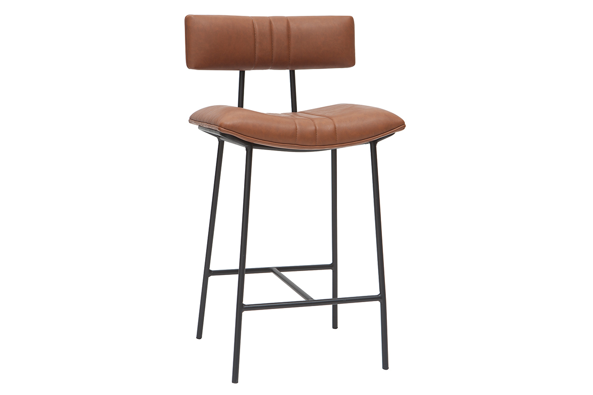 Taburete de bar vintage marrn claro y metal A65 cm GOTHAM