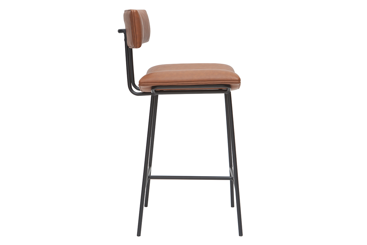 Taburete de bar vintage marrn claro y metal A65 cm GOTHAM
