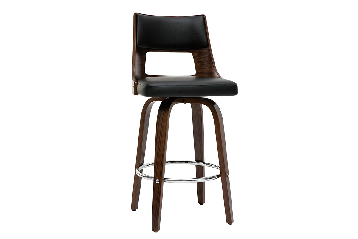 Taburete de bar vintage negro y madera oscura GARBO