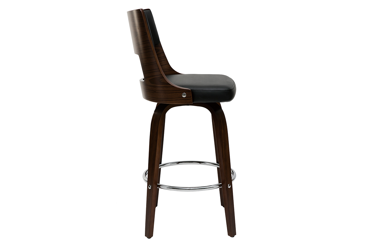 Taburete de bar vintage negro y madera oscura GARBO