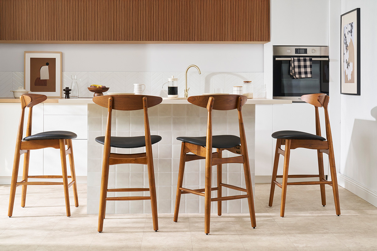 Taburete de bar vintage nogal y PU negro 65cm lote de 2 WALFORD