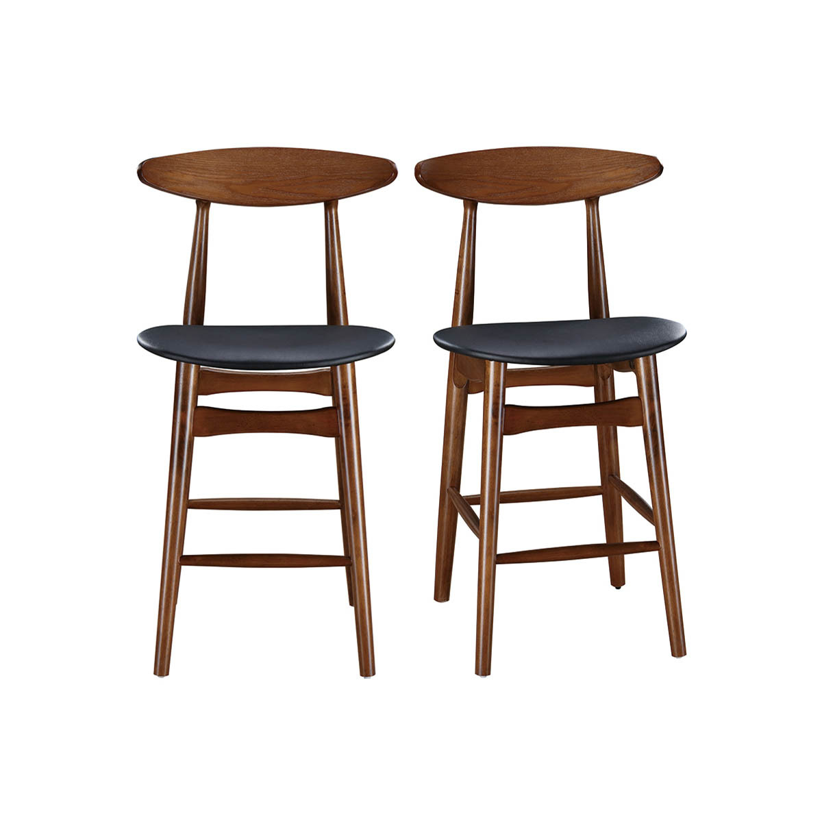 Taburete de bar vintage nogal y PU negro 65cm lote de 2 WALFORD
