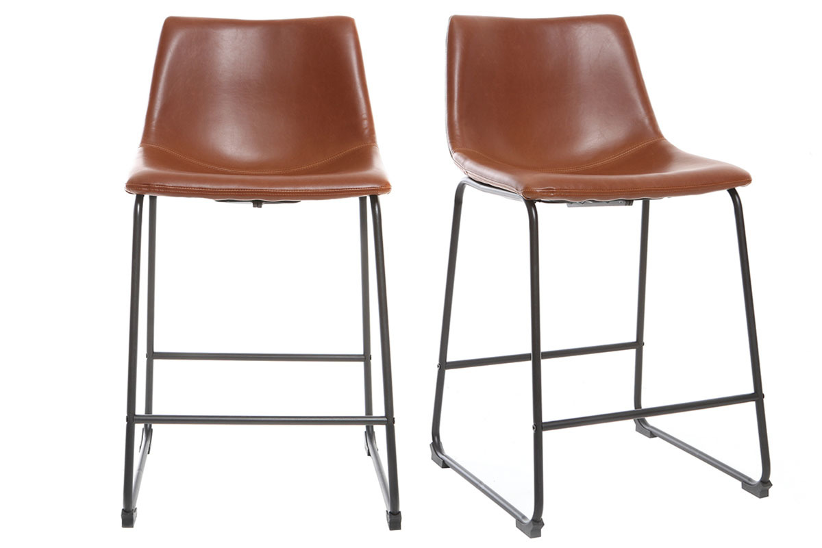 Taburete de bar vintage PU marrn claro 61cm lote de 2 NEW ROCK