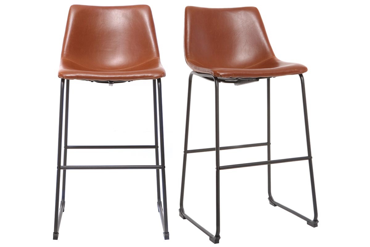 Taburete de bar vintage PU marrn claro 73cm lote de 2 NEW ROCK