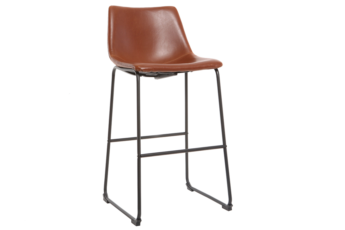 Taburete de bar vintage PU marrn claro 73cm lote de 2 NEW ROCK