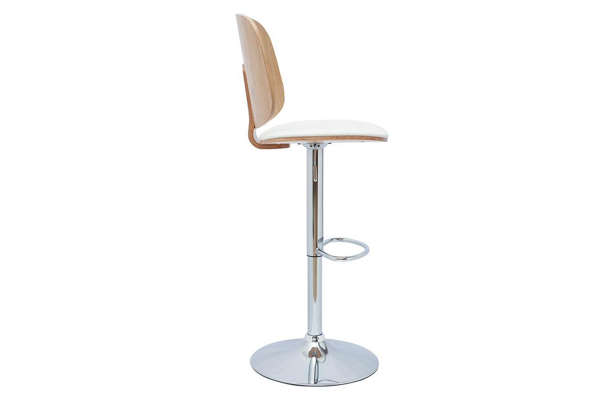 Taburete de cocina ajustable de diseo blanco con madera clara BECK