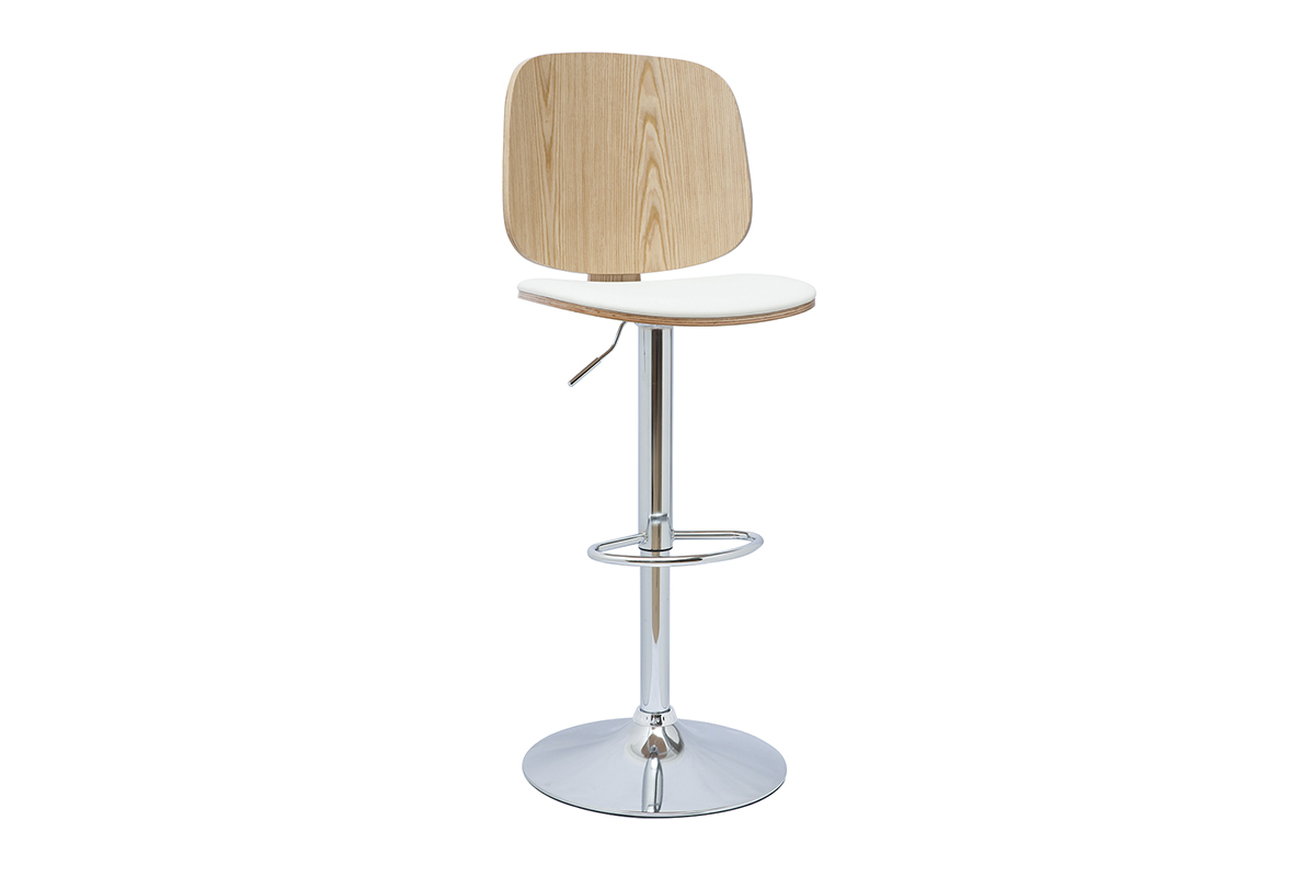 Taburete de cocina ajustable de diseo blanco con madera clara BECK